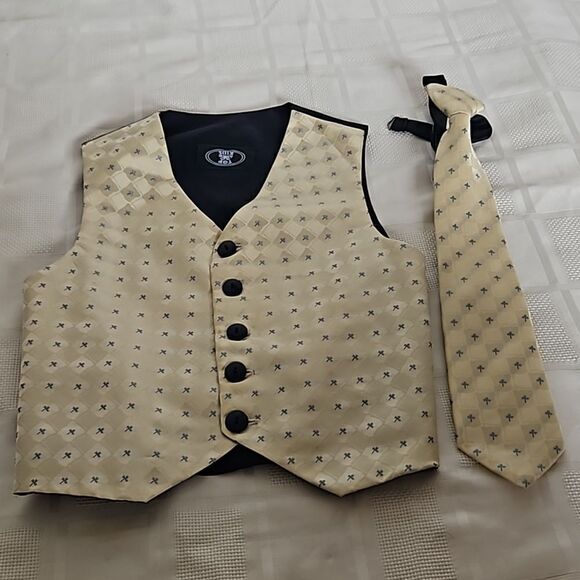 Top Kids Boy's Waist Coat Vest & Tie Size 6 Yellow & Navy Blue - Picture 13 of 16